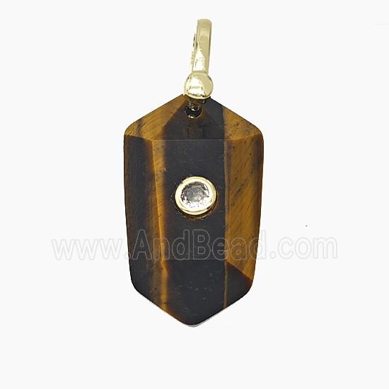 Natural Tiger Eye Stone Prism Pendant Pave Zirconia