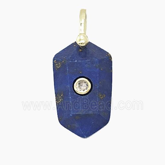 Natural Blue Lapis Lazuli Prism Pendant Pave Zirconia