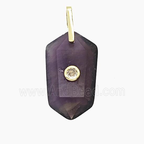 Natural Purple Amethyst Prism Pendant Pave Zirconia