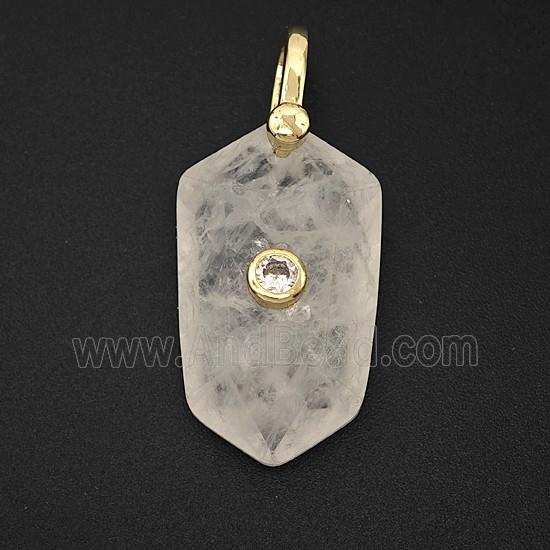 Natural Clear Crystal Quartz Prism Pendant Pave Zirconia