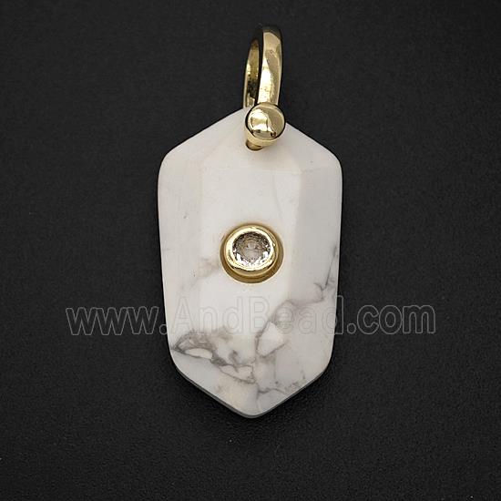 Natural White Howlite Turquoise Prism Pendant Pave Zirconia