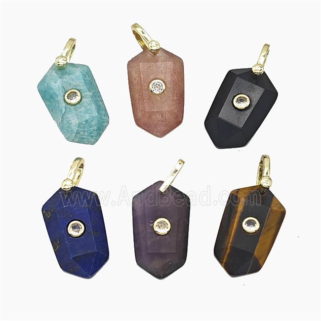 Natural Gemstone Prism Pendant Pave Zirconia Mix