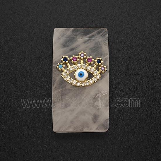 Rose Quartz Rectangle Pendant Pave Eye Zirconia