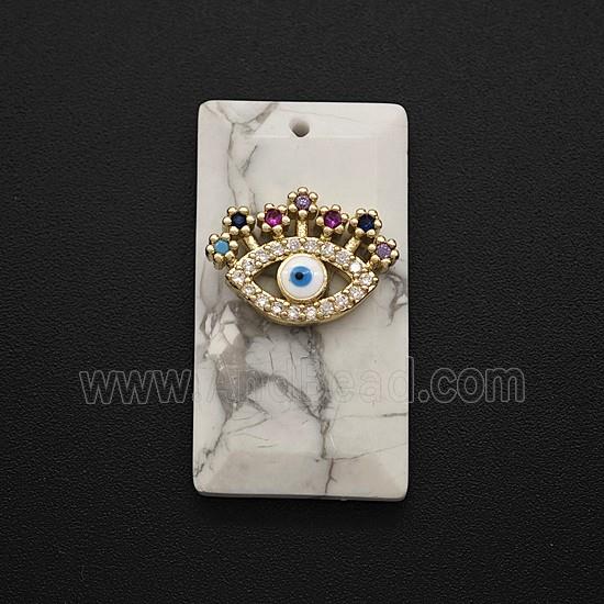 Natural Howlite Turquoise Rectangle Pendant Pave Eye Zirconia