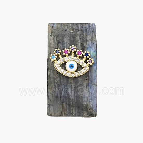 Natural Labradorite Rectangle Pendant Pave Eye Zirconia