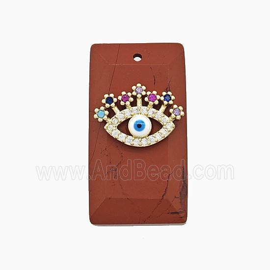 Natural Red Jasper Rectangle Pendant Pave Eye Zirconia