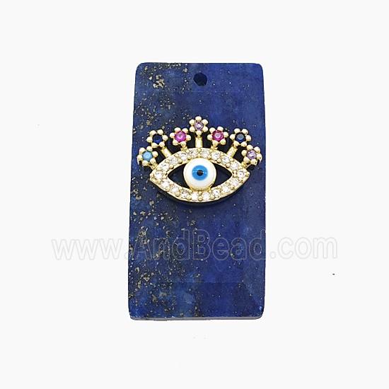 Natural Blue Lapis Lazuli Rectangle Pendant Pave Eye Zirconia