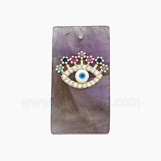 Natural Purple Amethyst Rectangle Pendant Pave Eye Zirconia