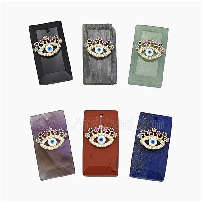 Natural Gemstone Rectangle Pendant Pave Eye Zirconia Mix
