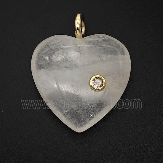 Natural Clear Crystal Quartz Heart Pendant Pave Zirconia