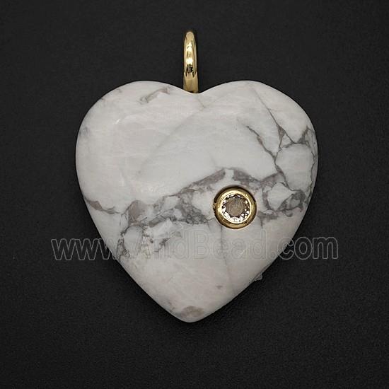 Natural White Howlite Turquoise Heart Pendant Pave Zirconia