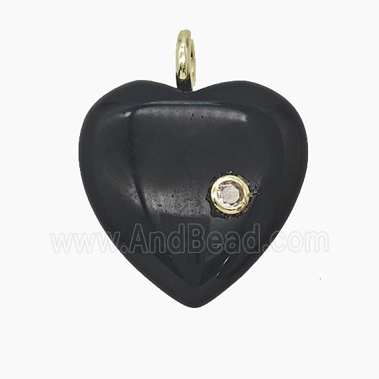 Natural Black Obsidian Heart Pendant Pave Zirconia