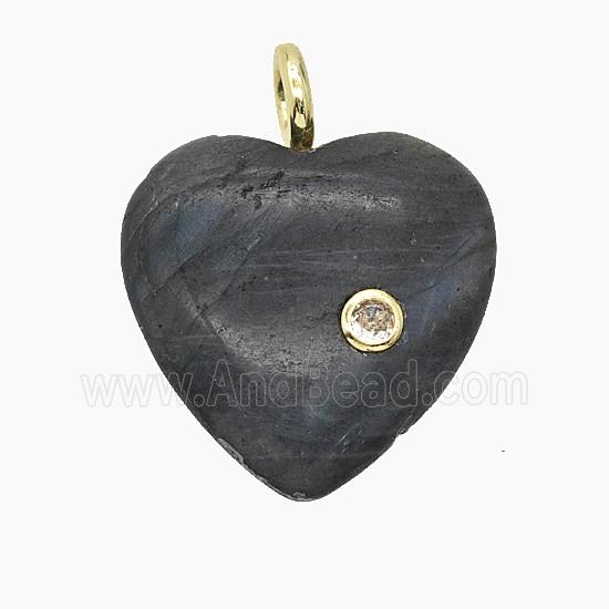 Natural Labradorite Heart Pendant Pave Zirconia