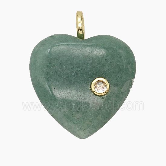 Natural Green Strawberry Quartz Heart Pendant Pave Zirconia