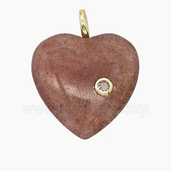 Natural Pink Strawberry Quartz Heart Pendant Pave Zirconia