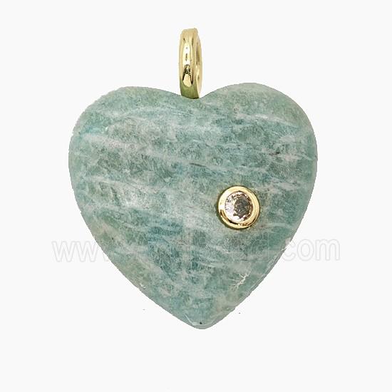 Natural Green Amazonite Heart Pendant Pave Zirconia