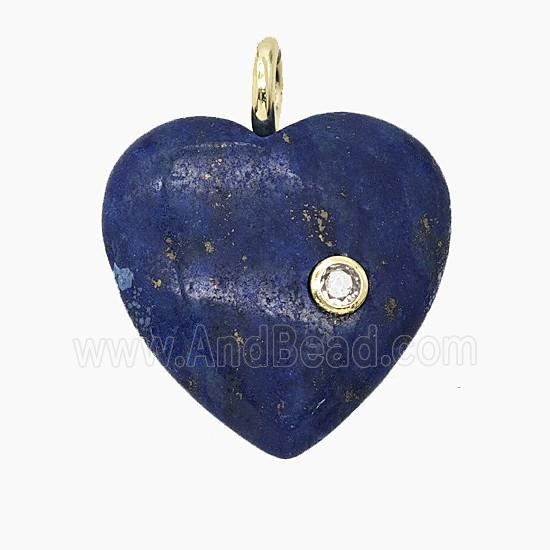 Natural Blue Lapis Lazuli Heart Pendant Pave Zirconia