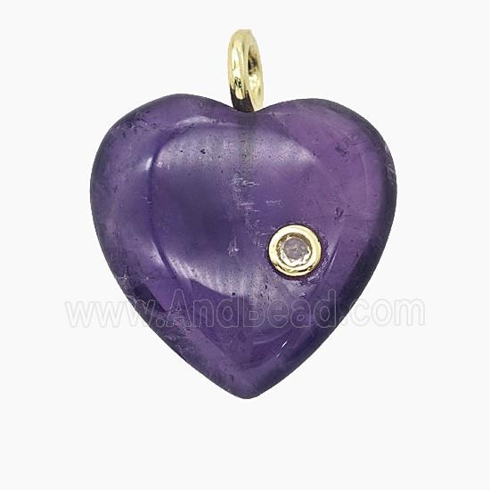 Natural Purple Amethyst Heart Pendant Pave Zirconia