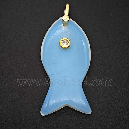 Opalite Fish Pendant Pave Zirconia