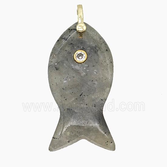 Natural Labradorite Fish Pendant Pave Zirconia