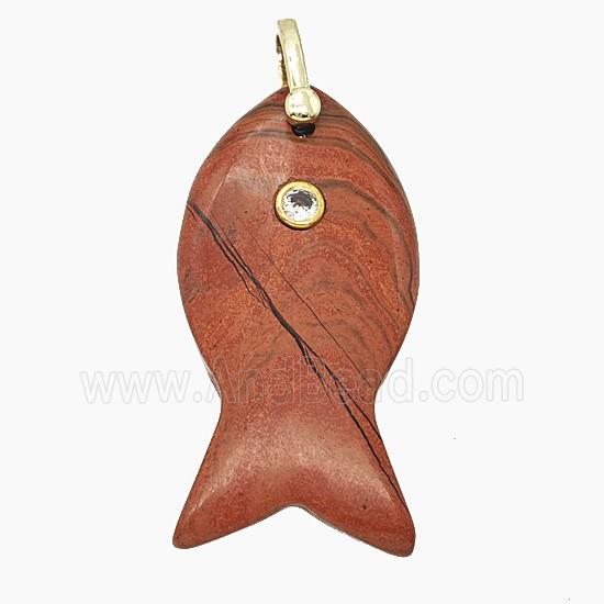 Natural Re Jasper Fish Pendant Pave Zirconia