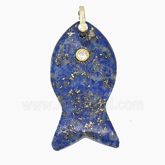 Natural Lapis Lazuli Fish Pendant Pave Zirconia