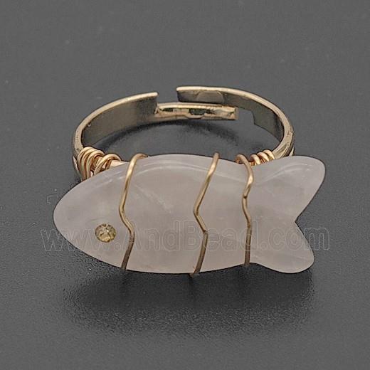 Rose Quartz Fish Copper Rings Wire Wrapped Gold Plated