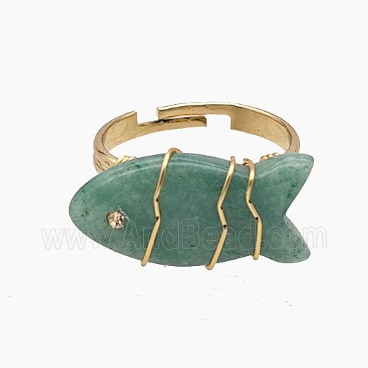 Green Strawberry Quartz Fish Copper Rings Wire Wrapped Gold Plated