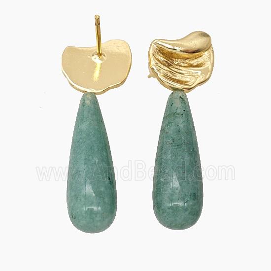 Green Strawberry Quartz Teardrop Copper Stud Earrings Gold Plated