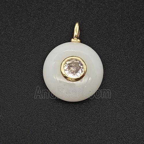White Jade Coin Pendant Pave Zirconia