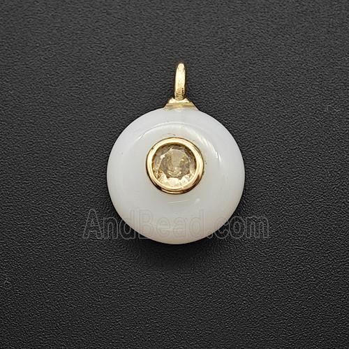 White Jade Coin Pendant Pave Zirconia