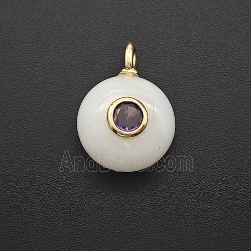 White Jade Coin Pendant Pave Zirconia