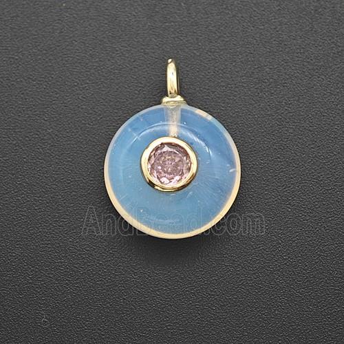 Opalite Coin Pendant Pave Zirconia