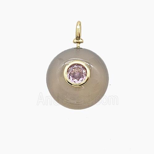 Gray Agate Coin Pendant Pave Zirconia