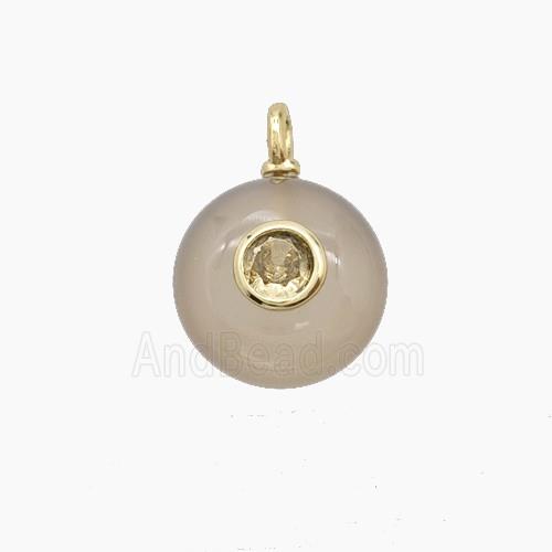 Gray Agate Coin Pendant Pave Zirconia