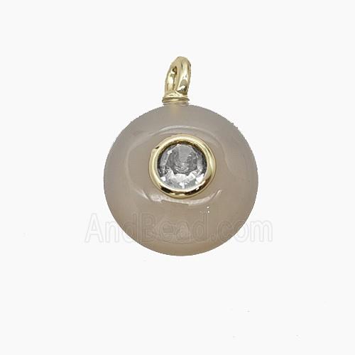 Gray Agate Coin Pendant Pave Zirconia