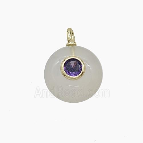 Gray Agate Coin Pendant Pave Zirconia