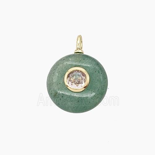 Green Strawberry Quartz Coin Pendant Pave Zirconia