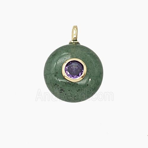 Green Strawberry Quartz Coin Pendant Pave Zirconia