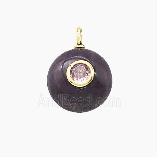 Natural Purple Amethyst Coin Pendant Pave Zirconia
