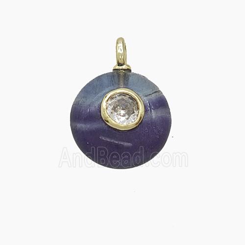 Natural Fluorite Coin Pendant Pave Zirconia