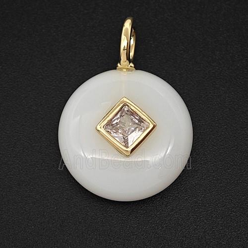 White Jade Coin Pendant Pave Zirconia