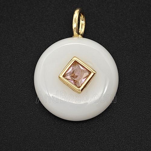 White Jade Coin Pendant Pave Zirconia