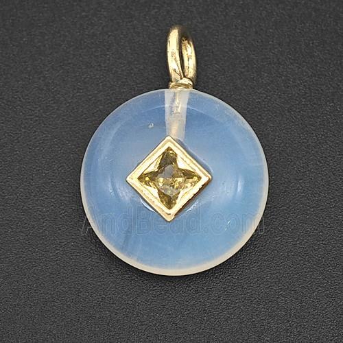 Opalite Coin Pendant Pave Zirconia