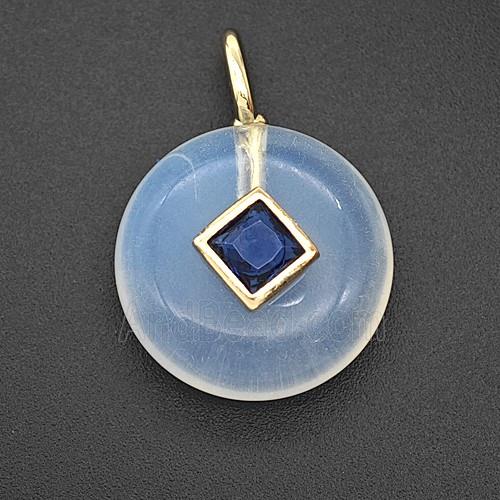 Opalite Coin Pendant Pave Zirconia