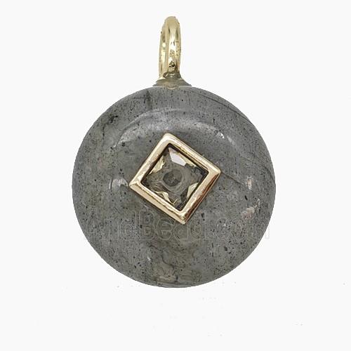 Natural Labradorite Coin Pendant Pave Zirconia