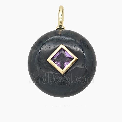 Natural Green Moss Agate Coin Pendant Pave Zirconia