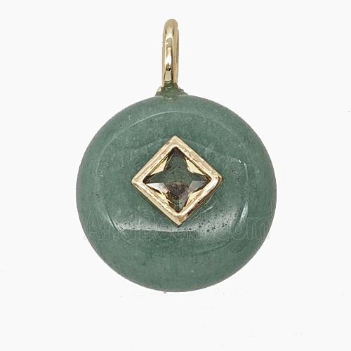 Green Aventurine Coin Pendant Pave Zirconia