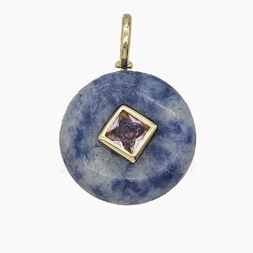 Blue Dalmatian Jasper Coin Pendant Pave Zirconia