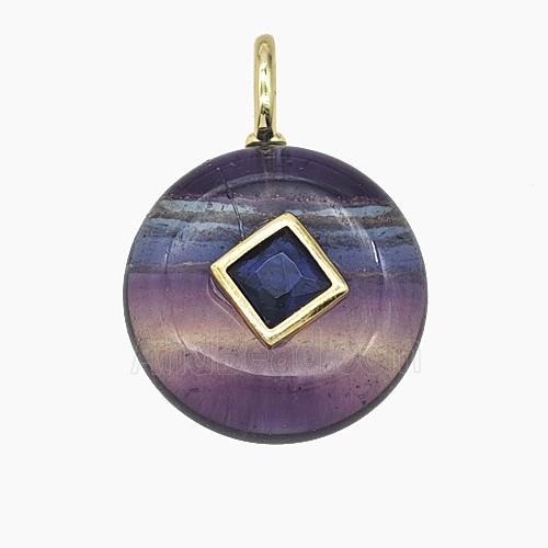 Natural Fluorite Coin Pendant Pave Zirconia
